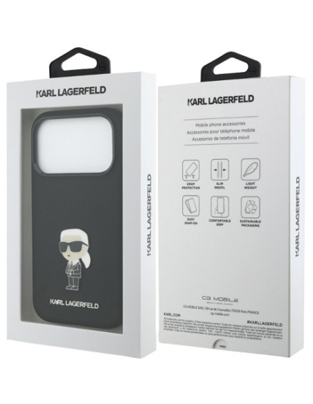 KARL LAGERFELD CARCASA METAL IKONIK IPHONE 17 PRO NEGRO