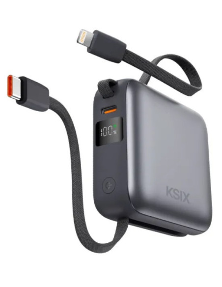 KSIX BATERIA AUXILIAR 10000mAh / PD 22,5W / DISPLAY/ CABLE USBc + LIGHTNING