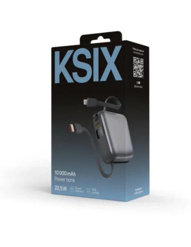 KSIX BATERIA AUXILIAR 10000mAh / PD 22,5W / DISPLAY/ CABLE USBc + LIGHTNING