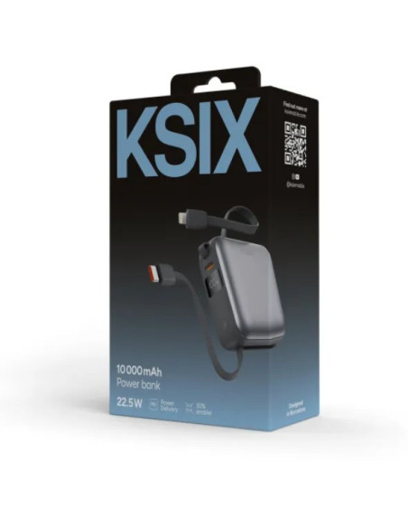 KSIX BATERIA AUXILIAR 10000mAh / PD 22,5W / DISPLAY/ CABLE USBc + LIGHTNING