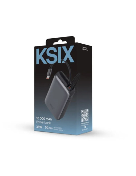 KSIX BATERIA AUXILIAR 10000mAh PD 35W / DISPLAY + CABLE RETRÁCTIL USBc