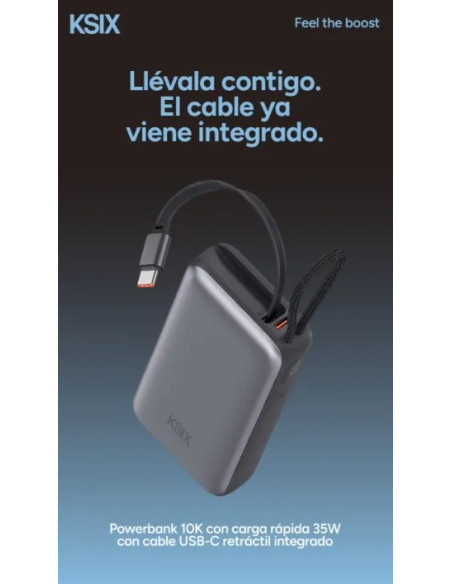 KSIX BATERIA AUXILIAR 10000mAh PD 35W / DISPLAY + CABLE RETRÁCTIL USBc