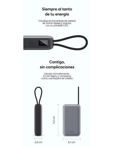 KSIX BATERIA AUXILIAR 10000mAh PD 35W / DISPLAY + CABLE RETRÁCTIL USBc