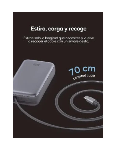 KSIX BATERIA AUXILIAR 10000mAh PD 35W / DISPLAY + CABLE RETRÁCTIL USBc