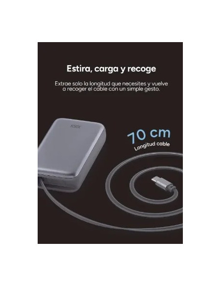 KSIX BATERIA AUXILIAR 10000mAh PD 35W / DISPLAY + CABLE RETRÁCTIL USBc