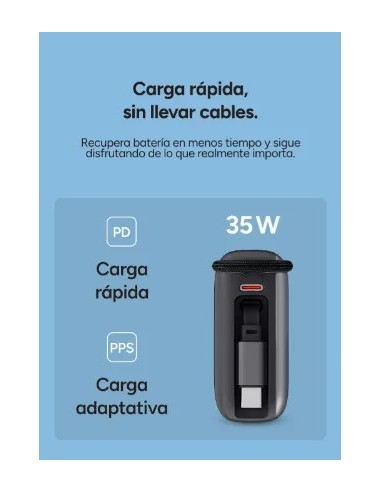 KSIX BATERIA AUXILIAR 10000mAh PD 35W / DISPLAY + CABLE RETRÁCTIL USBc