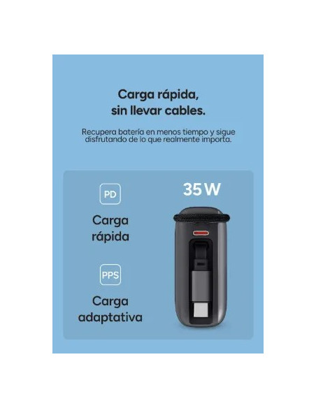 KSIX BATERIA AUXILIAR 10000mAh PD 35W / DISPLAY + CABLE RETRÁCTIL USBc