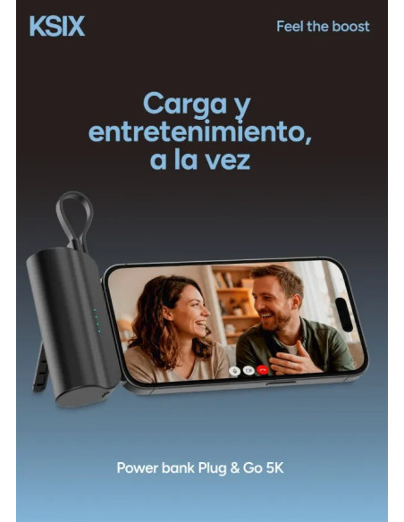 KSIX BATERIA AUXILIAR MINI / CABLE USB-C & SOPORTE INTEGRADO / 5000 mAh