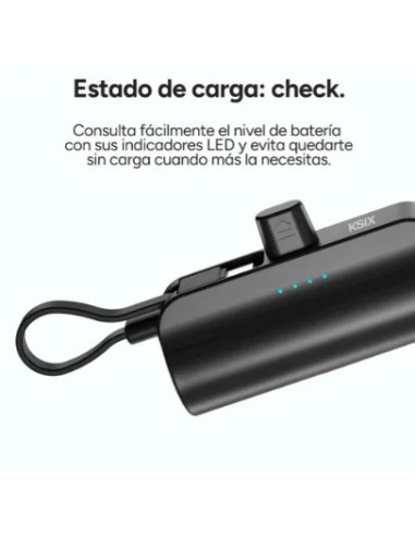 KSIX BATERIA AUXILIAR MINI / CABLE USB-C & SOPORTE INTEGRADO / 5000 mAh