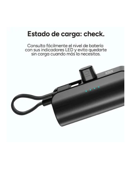 KSIX BATERIA AUXILIAR MINI / CABLE USB-C & SOPORTE INTEGRADO / 5000 mAh