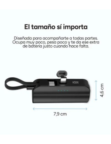 KSIX BATERIA AUXILIAR MINI / CABLE USB-C & SOPORTE INTEGRADO / 5000 mAh