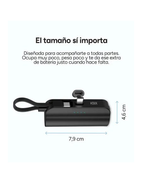 KSIX BATERIA AUXILIAR MINI / CABLE USB-C & SOPORTE INTEGRADO / 5000 mAh
