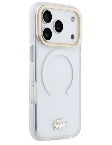 LACOSTE CARCASA MAGSAFE SHOCKPROOF IPHONE 18 PRO/17 PRO DORADO/BLANCO
