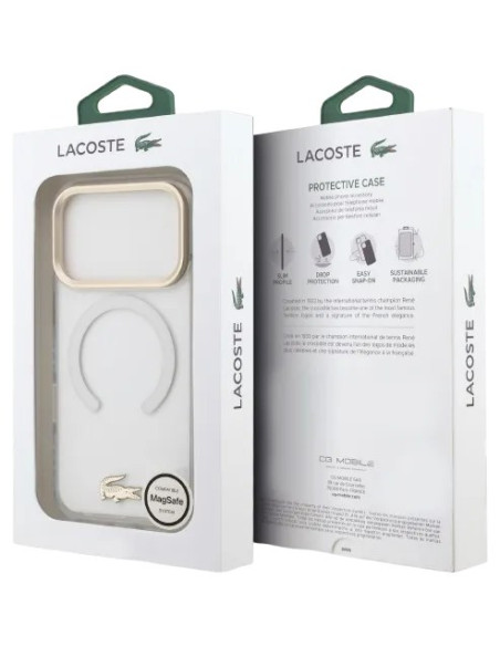 LACOSTE CARCASA MAGSAFE SHOCKPROOF IPHONE 18 PRO/17 PRO DORADO/BLANCO