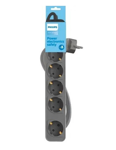 PHILIPS REGLETA 5 TOMAS CON INTERRUPTOR 1,5m GRIS