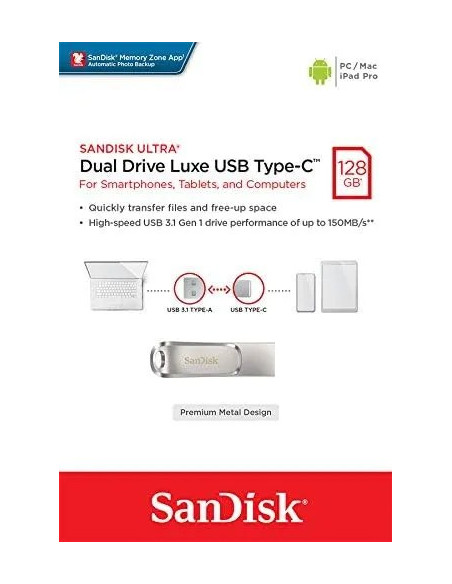 SANDISK PENDRIVE DUAL DRIVE LUXE TYPE C - USB 128GB