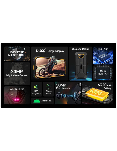 ULEFONE SMARTPHONE RUGERIZADO ARMOR X13 6GB/ 64GB/ 6.52"/ NEGRO