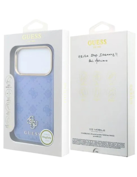 GUESS CARCASA MAGSAFE PEONY 4G SMALL LOGO IPHONE 18 PRO MAX/17 PRO MAX AZUL GLACIAL