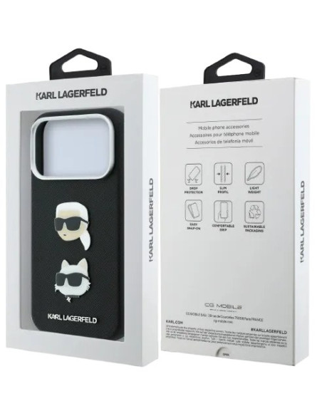 KARL LAGERFELD CARCASA GRAINED K&C HEADS IPHONE 18 PRO/17 PRO NEGRO