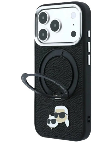 KARL LAGERFELD CARCASA MAGSAFE SOPORTE 360º K&C PIN IPHONE 18 PRO MAX/17 PRO MAX NEGRO