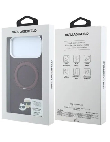 KARL LAGERFELD CARCASA MAGSAFE SOPORTE 360º K&C PIN IPHONE 18 PRO/17 PRO BURDEOS