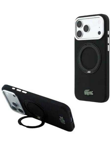 LACOSTE CARCASA SILICONE MAGSAFE RINGSTAND IPHONE 18 PRO MAX/17 PRO MAX NEGRO