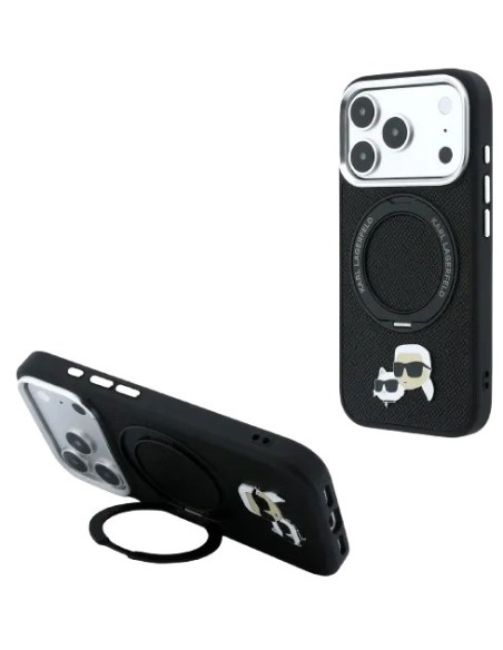 KARL LAGERFELD CARCASA MAGSAFE SOPORTE 360º K&C PIN IPHONE 18 PRO/17 PRO NEGRO