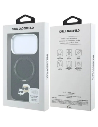 KARL LAGERFELD CARCASA MAGSAFE SOPORTE 360º K&C PIN IPHONE 18 PRO/17 PRO NEGRO