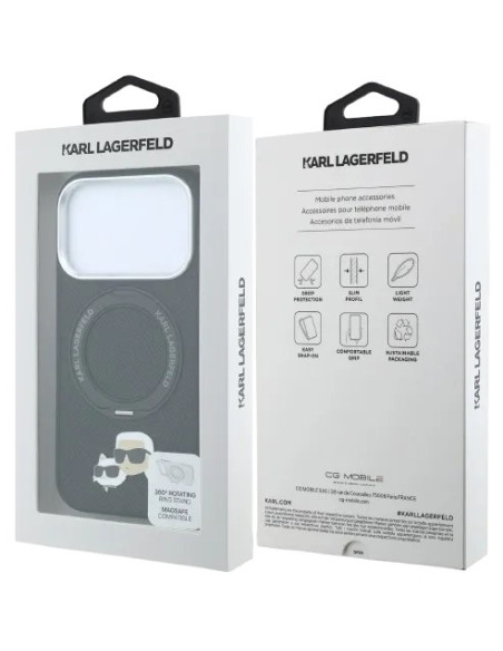 KARL LAGERFELD CARCASA MAGSAFE SOPORTE 360º K&C PIN IPHONE 18 PRO/17 PRO NEGRO