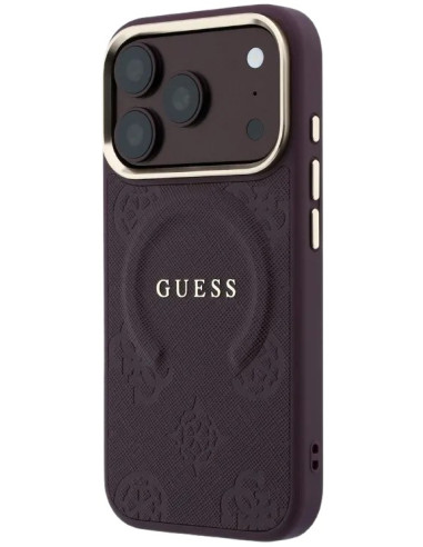 GUESS CARCASA MAGSAFE SAFFIANO PEONY RING IPHONE 18 PRO MAX/17 PRO MAX BURDEOS