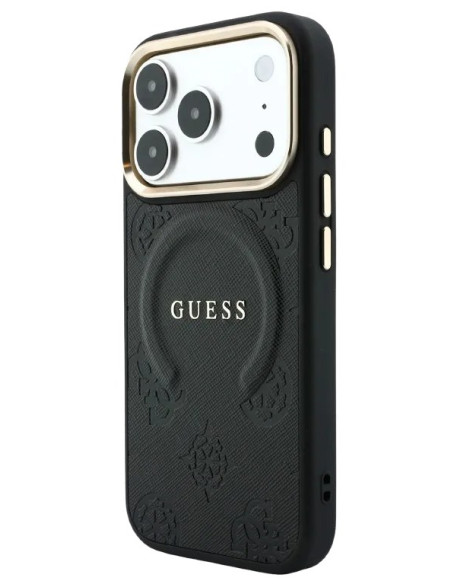 GUESS CARCASA MAGSAFE SAFFIANO PEONY RING IPHONE 18 PRO MAX/17 PRO MAX NEGRO
