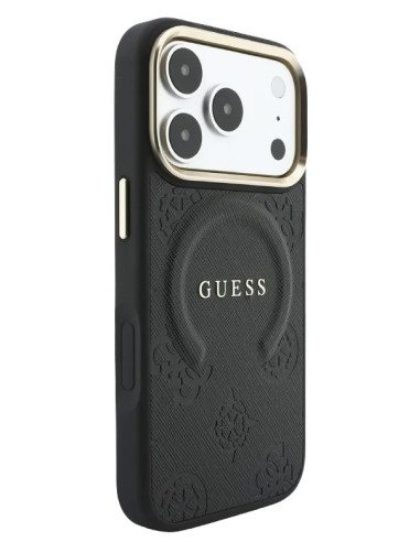 GUESS CARCASA MAGSAFE SAFFIANO PEONY RING IPHONE 18 PRO MAX/17 PRO MAX NEGRO