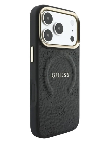 GUESS CARCASA MAGSAFE SAFFIANO PEONY RING IPHONE 18 PRO MAX/17 PRO MAX NEGRO
