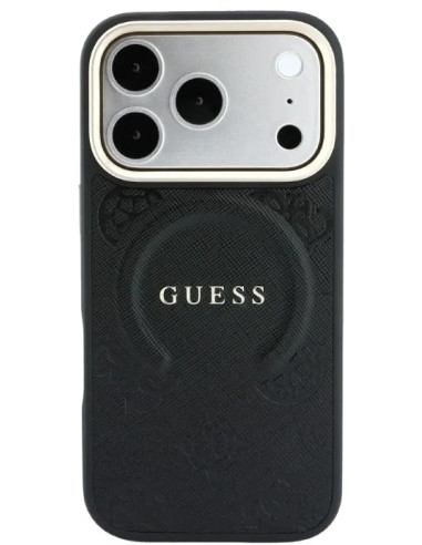 GUESS CARCASA MAGSAFE SAFFIANO PEONY RING IPHONE 18 PRO MAX/17 PRO MAX NEGRO
