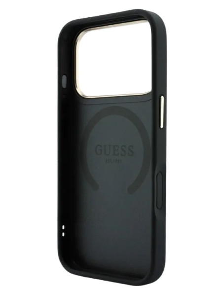 GUESS CARCASA MAGSAFE SAFFIANO PEONY RING IPHONE 18 PRO MAX/17 PRO MAX NEGRO