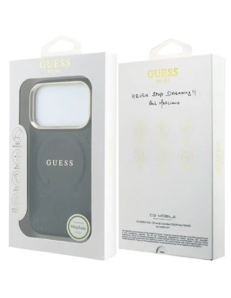 GUESS CARCASA MAGSAFE SAFFIANO PEONY RING IPHONE 18 PRO MAX/17 PRO MAX NEGRO
