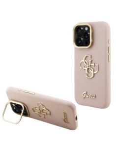 GUESS CARCASA GRAINED 4G SOPORTE CAMARA IPHONE 15 PRO ROSA