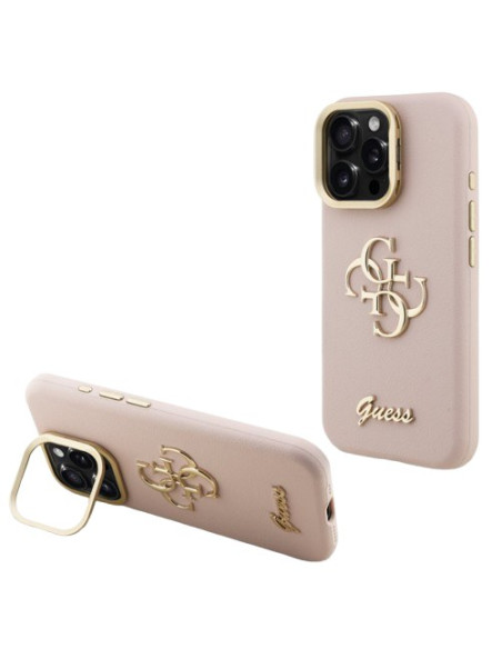 GUESS CARCASA GRAINED 4G SOPORTE CAMARA IPHONE 15 PRO ROSA