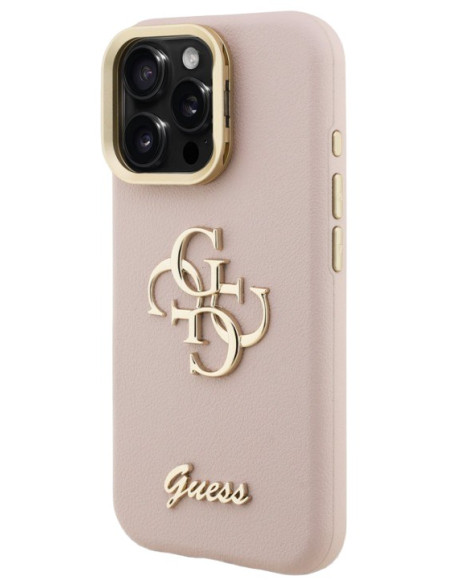 GUESS CARCASA GRAINED 4G SOPORTE CAMARA IPHONE 15 PRO ROSA