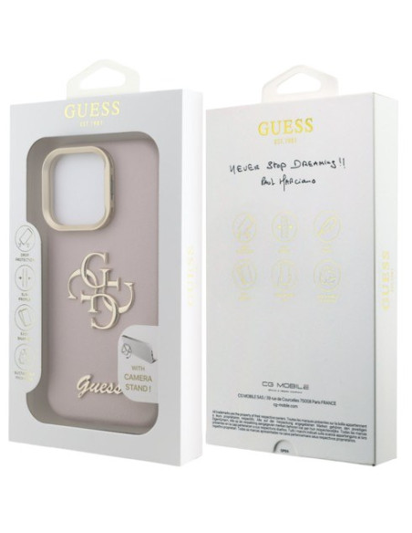 GUESS CARCASA GRAINED 4G SOPORTE CAMARA IPHONE 15 PRO ROSA