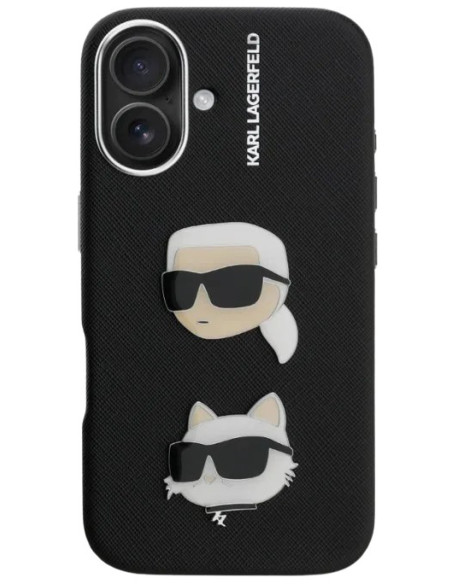 KARL LAGERFELD CARCASA GRAINED K&C HEADS IPHONE 16 NEGRO