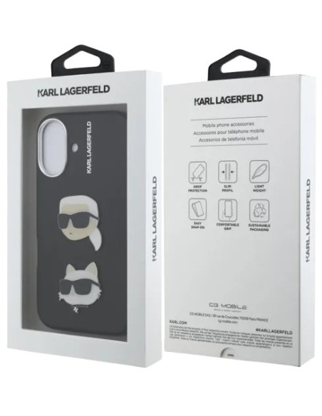KARL LAGERFELD CARCASA GRAINED K&C HEADS IPHONE 16 NEGRO