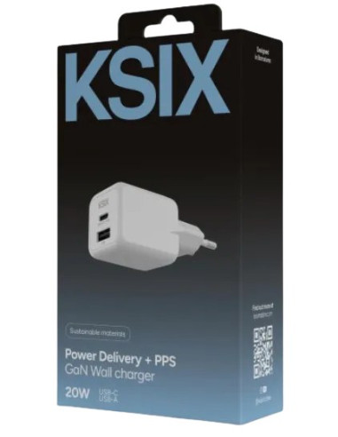 KSIX CARGADOR DUAL PD 20w 1xUSB-A / 1xUSB-C