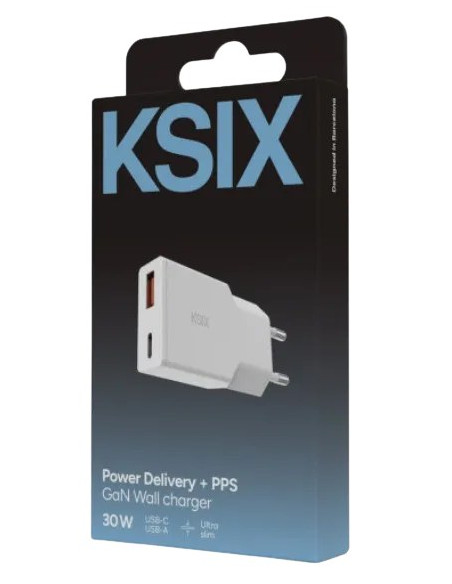 KSIX CARGADOR XTRASLIM DUAL PD 30w 1xUSB-A / 1xUSB-C