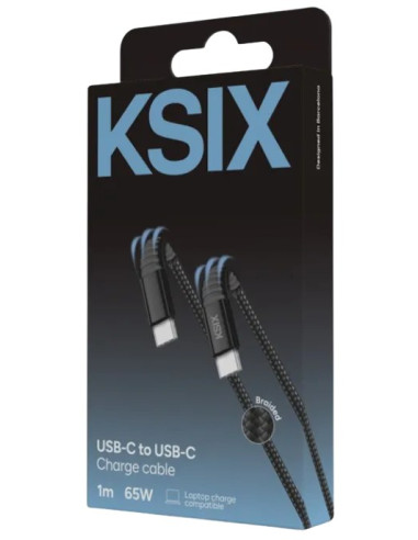 KSIX CABLE TRENZADO 65W TIPO C - TIPO C 1m NEGRO