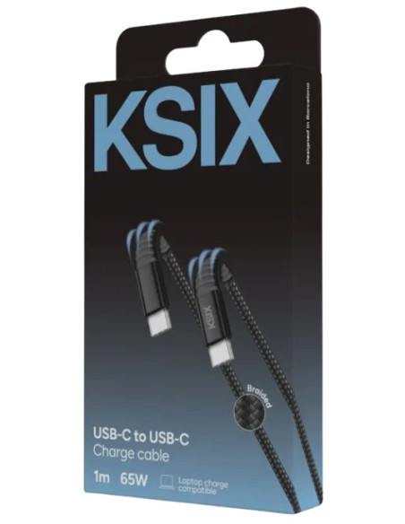 KSIX CABLE TRENZADO 65W TIPO C - TIPO C 1m NEGRO