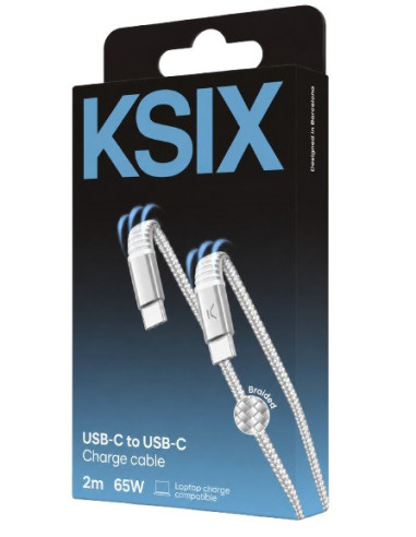KSIX CABLE TRENZADO 65W TIPO C - TIPO C 2m BLANCO