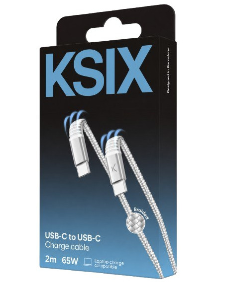 KSIX CABLE TRENZADO 65W TIPO C - TIPO C 2m BLANCO