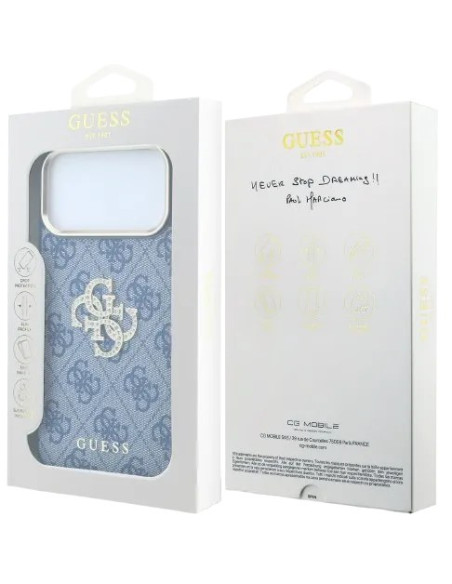 GUESS CARCASA 4G STRASS DIAMOND LOGO IPHONE 18 PRO MAX/17 PRO MAX AZUL