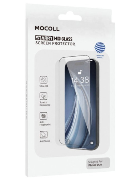 MOCOLL CRISTAL TEMPLADO PANTALLA FRONTAL IPHONE DUO NEGRO